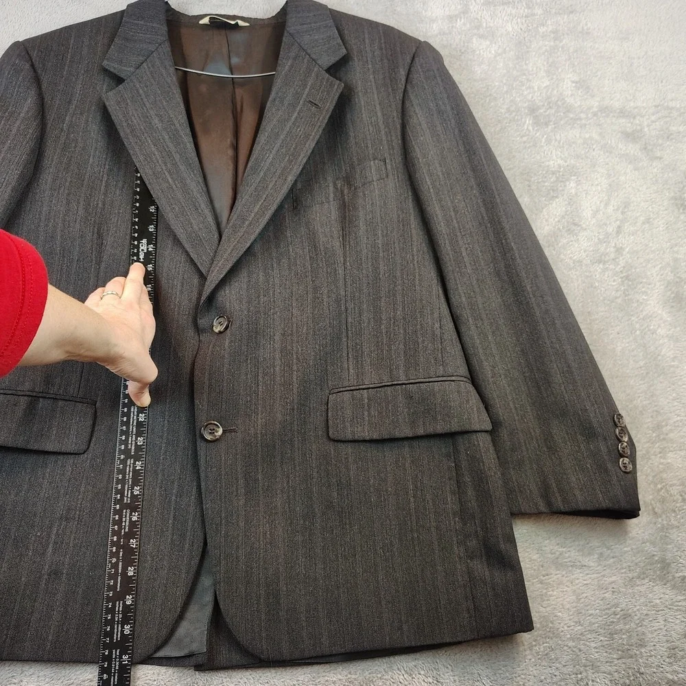 Palm Beach Mens 46R Wool Blazer Sport Coat Dark Gray Pinstripe Made in USA